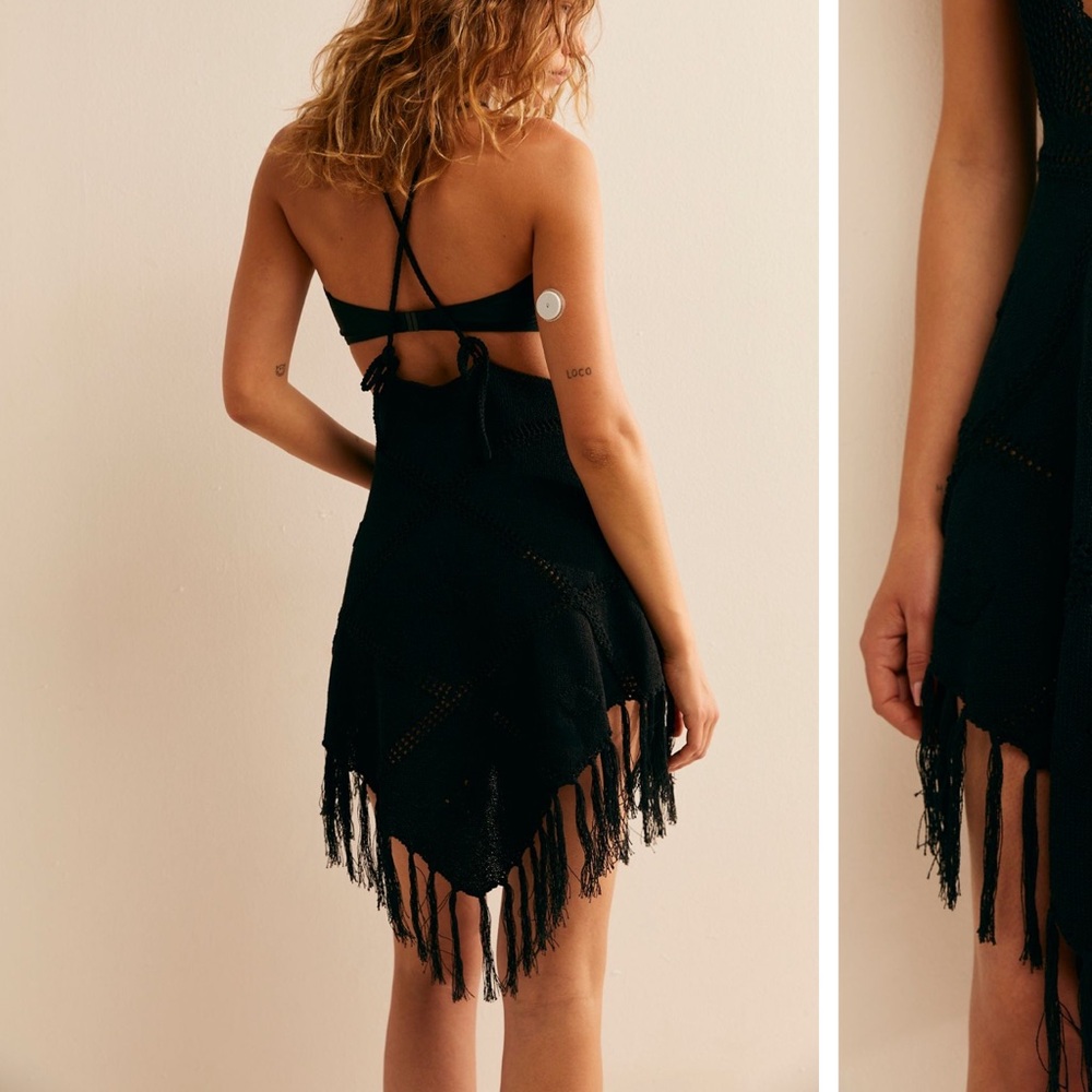 Free People Viola Fauxchet Beach Coverup Crochet Mini Dress S - Picture 2 of 6